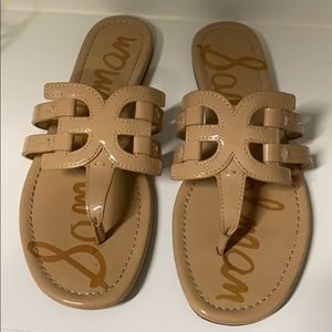 Sam Edelman nude or tan patent leather sandals